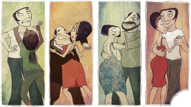 Dancing couples cartoon