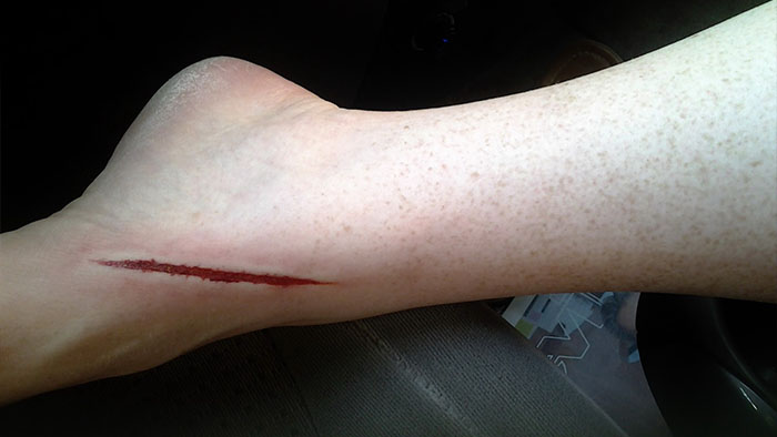 Long bloody sliced foot