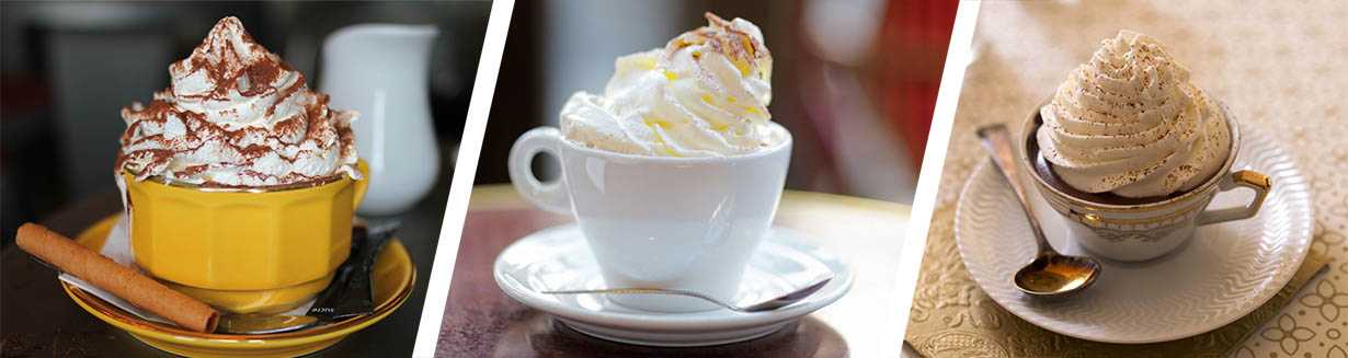 Austrian Viennese Milk Chocolate drinks with whipped cream