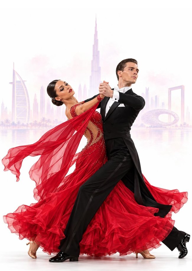 Ballroom Tango couple, the woman in a dramatic back bend