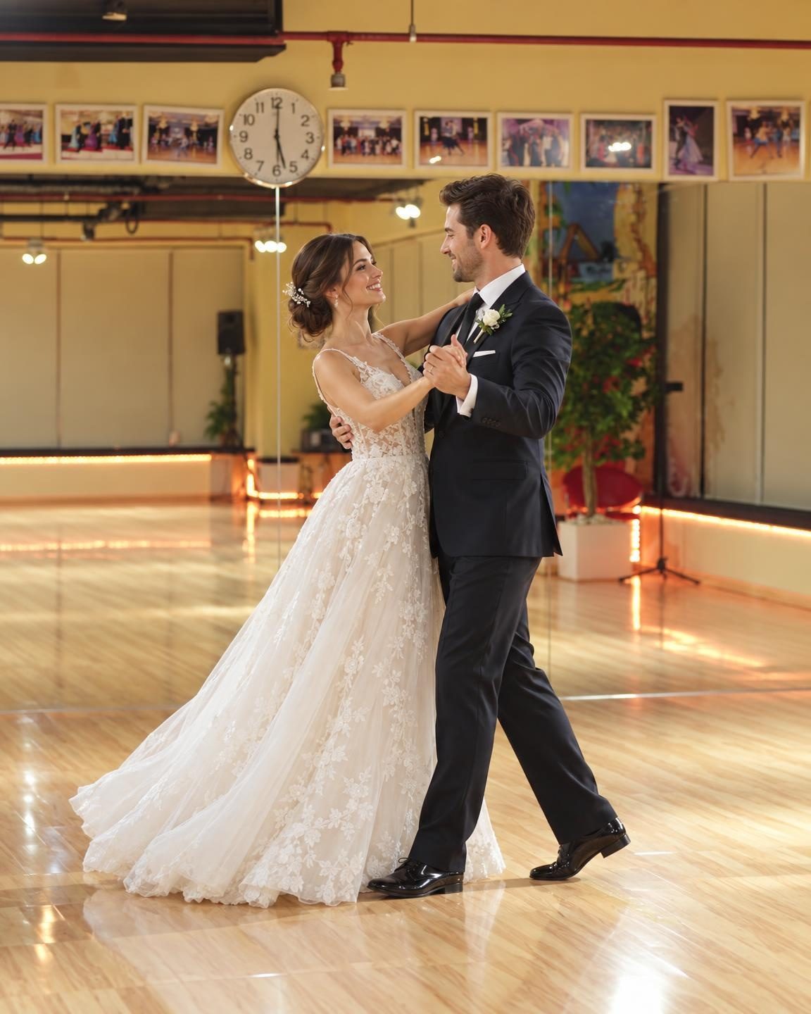Жених и невеста репетируют свадебный танец в студии Dance For You в Дубае